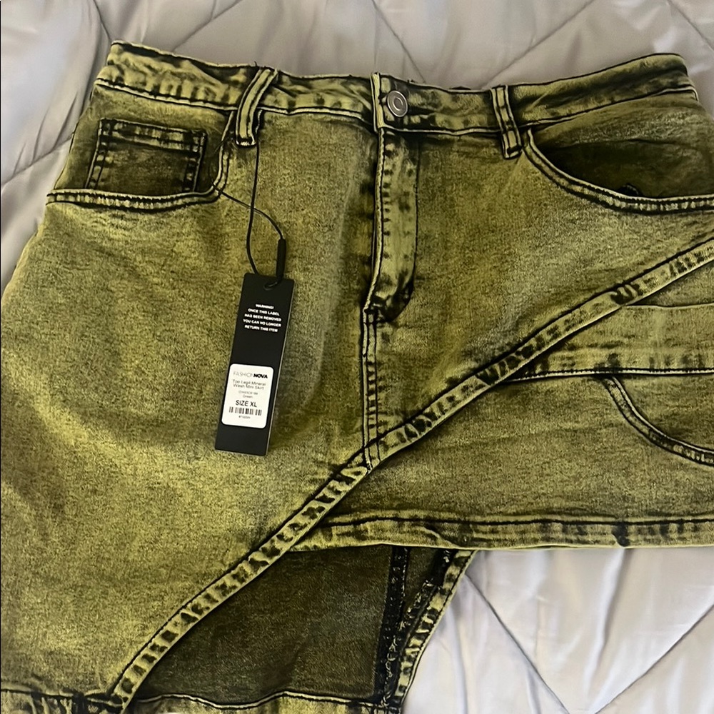 Fashion Nova Mineral Wash Mini Skirt in Green
